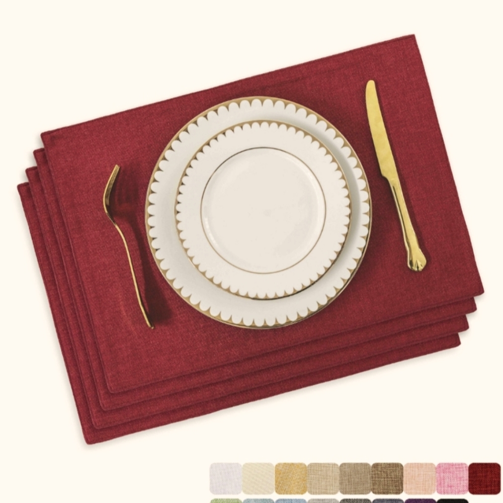 Home Brilliant, Set of 4, Linen-like Placemats- rusty red